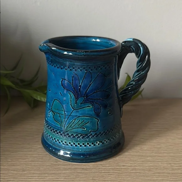 Handcrafted Blue Ceramic Pitcher - Picture 7 of 7